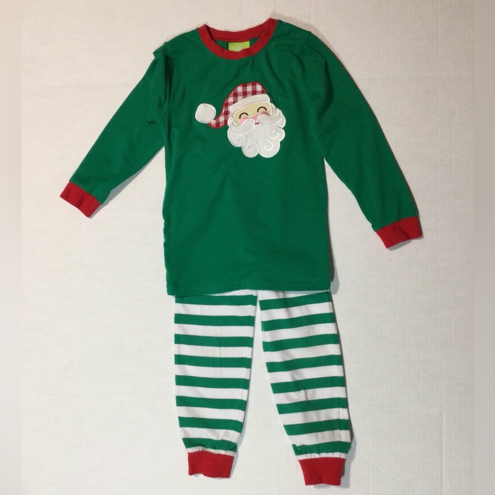 Classic Whimsy Size 8  Two Piece Happy Santa Green and Red Kids Pajama Set